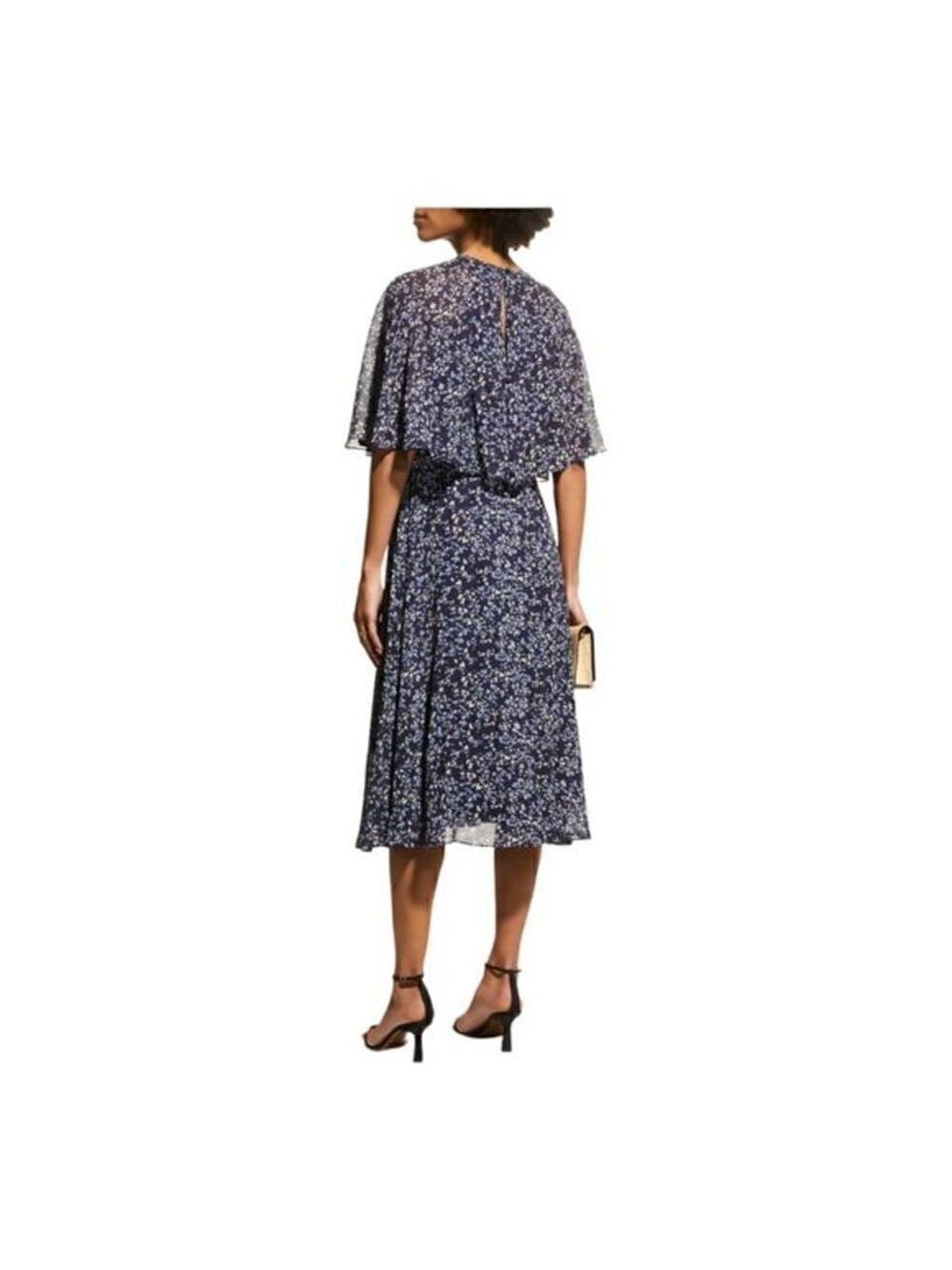 Teri jon by Rickie Freeman Blue Printed Chiffon Capelet Dress Size 4 NWT - Picture 4 of 5